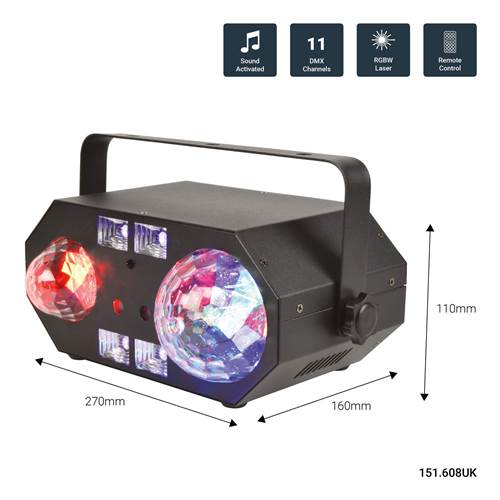 QTX Tetra LED Moonflower + Ripple + Strobe/UV + Laser Effect QTX Tetra LED Moonflower + Ripple + Strobe/UV + Laser Effect