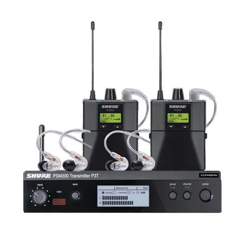 Shure P3TUKRA215TWP-K3E PSM300 Wireless IEM System Twin Pack with 2x P3RA Receiver + 2x SE215-CL Earphones