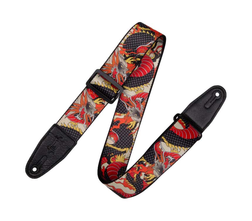 Levy's Polyester Guitar Strap (Green and Mustard Skull)