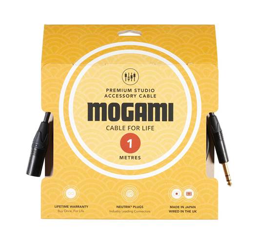 Mogami 1m TRS Jack - XLRM Cable with Neutrik Black and Gold Connectors