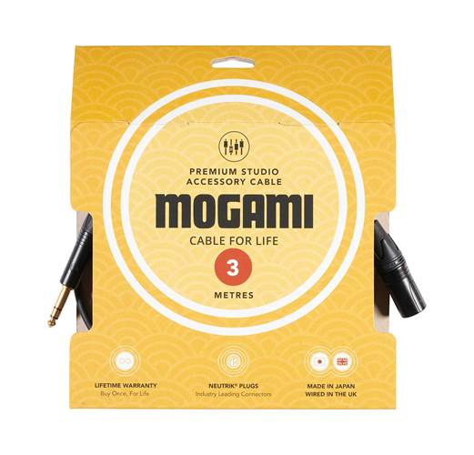Mogami 3m TRS Jack - XLRM Cable with Neutrik Black and Gold Connectors