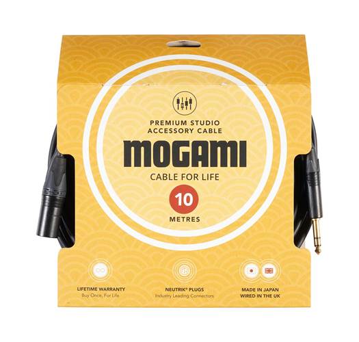 Mogami 10m TRS Jack - XLRM Cable with Neutrik Black and Gold Connectors