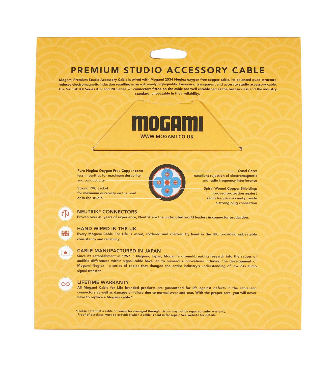 Mogami 1m TRS - TRS Jack Cable with Neutrik Black and Gold Connectors