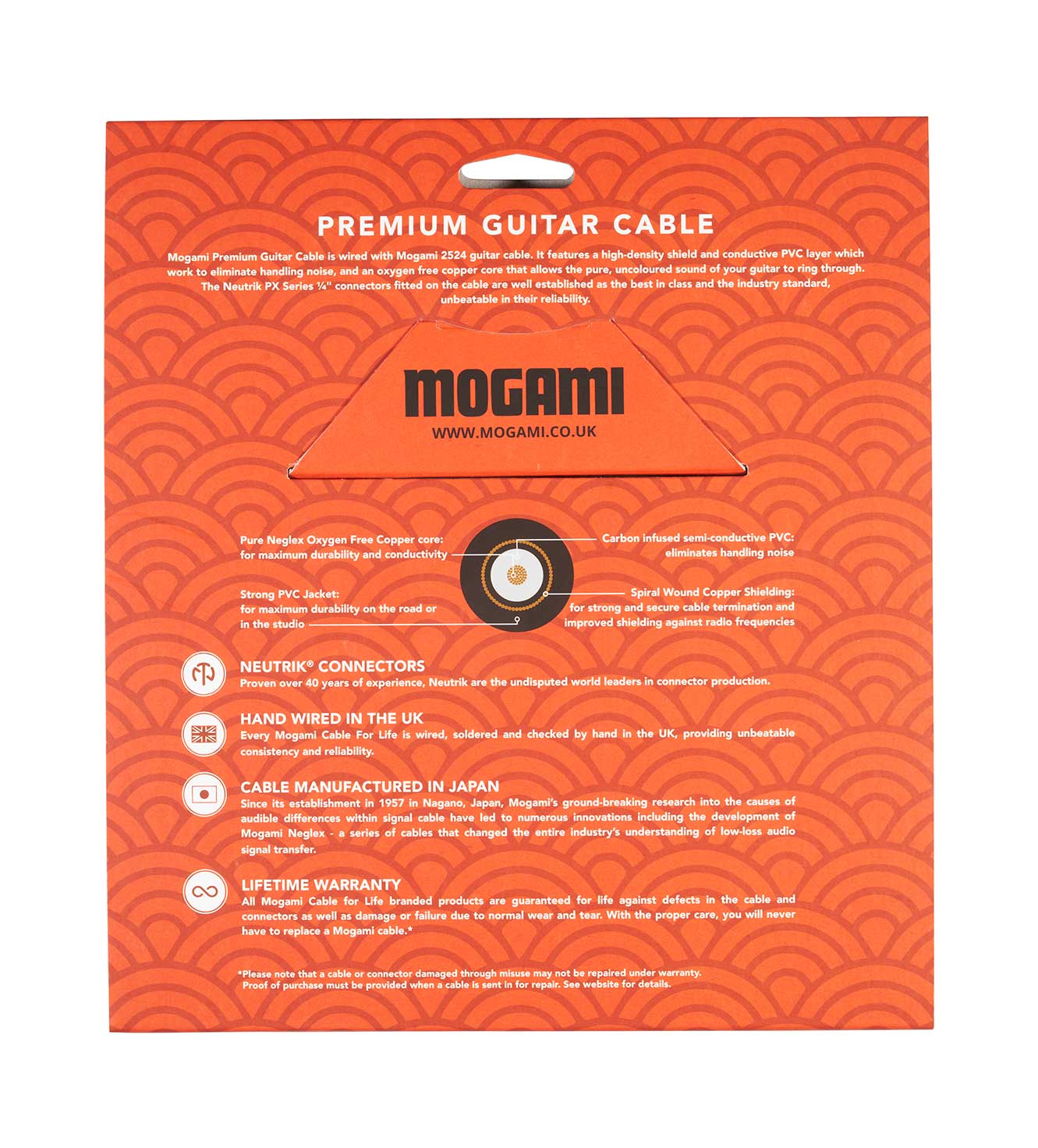 Mogami 3m Cable with Neutrik Black and Gold Straight Jack to Straight Jack