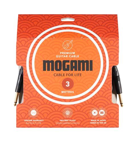 Mogami 3m Cable with Neutrik Black and Gold Straight Jack to Straight Jack