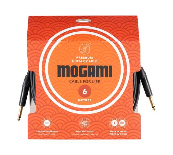 Mogami 6m Cable with Neutrik Black and Gold Straight Jack to Straight Jack