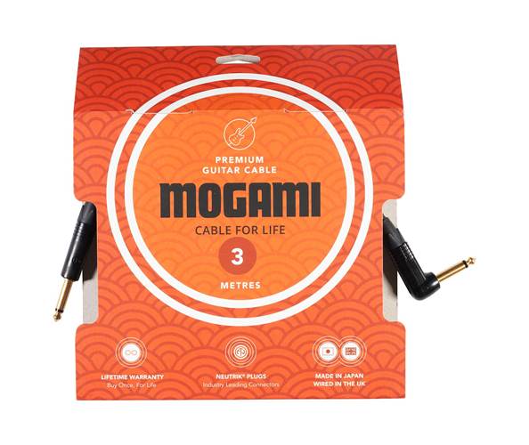 Mogami 3m Cable with Neutrik Black and Gold Straight Jack to Right angle Jack