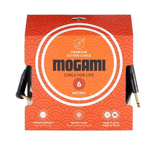 Mogami 6m Cable with Neutrik Black and Gold Straight Jack to Right angle Jack