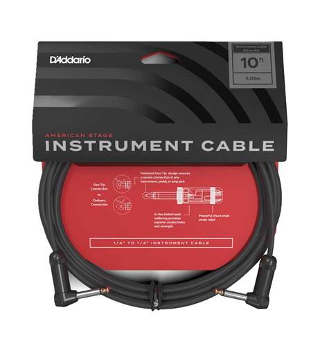 D'Addario American Stage Instrument Cable Dual Right Angle 10ft