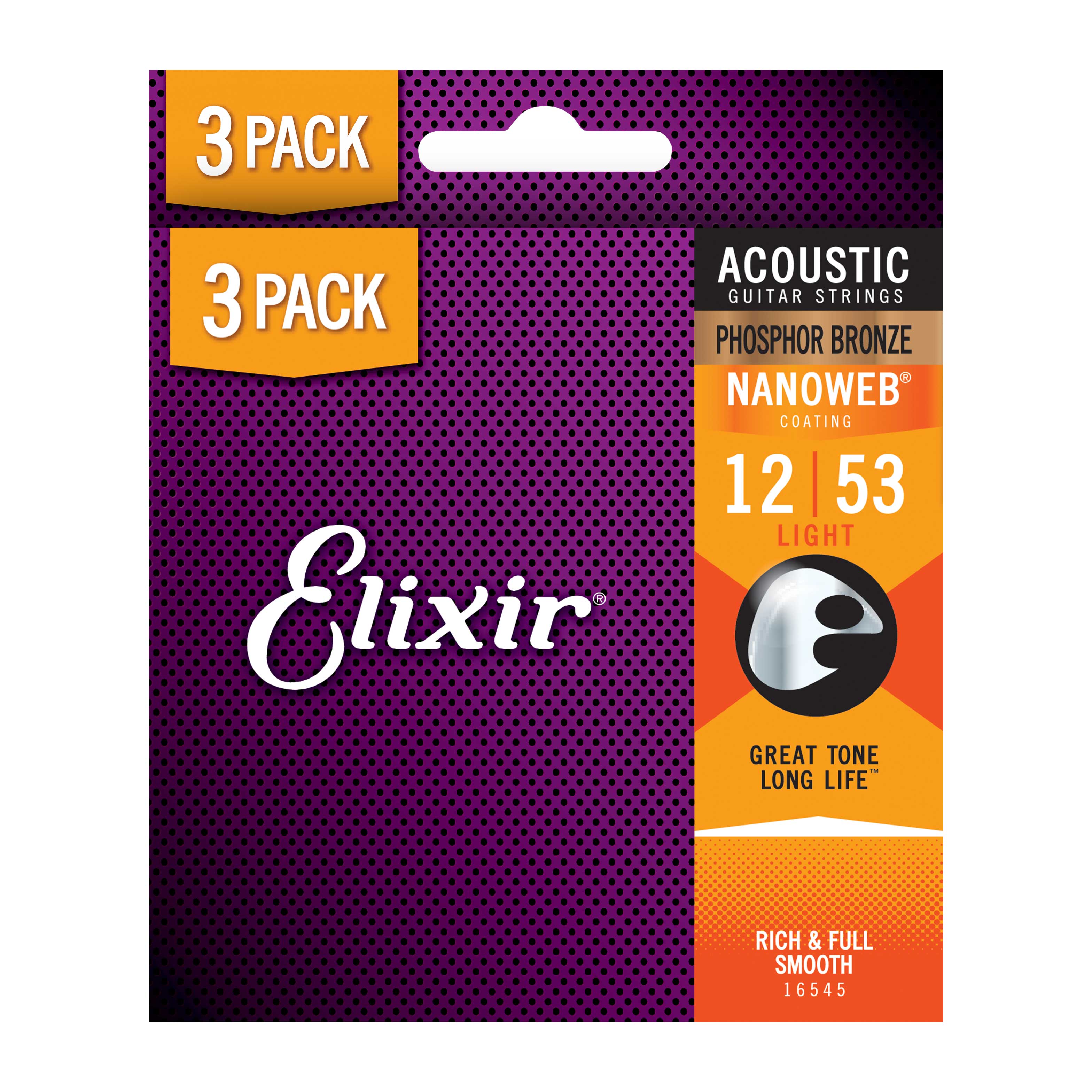 Elixir 3 Pack Acoustic Nanoweb Phosphor Bronze Light 12 53