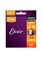 Elixir 3 Pack Acoustic Nanoweb Phosphor Bronze Light (12-53)