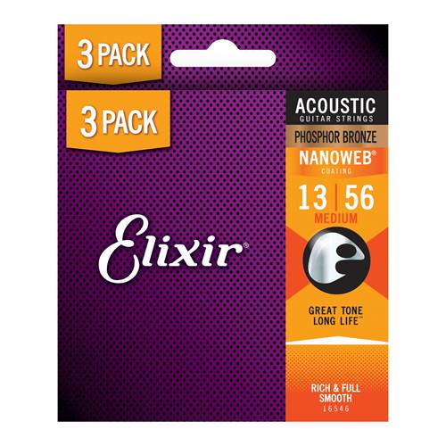 Elixir 3 Pack Acoustic Nanoweb Phosphor Bronze Medium (13-56) Elixir 3 Pack Acoustic Nanoweb Phosphor Bronze Medium (13-56)