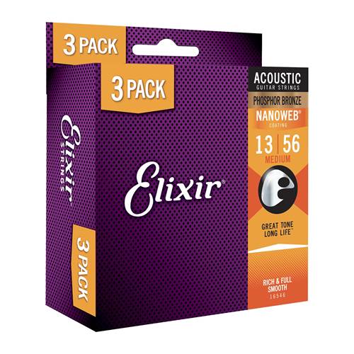 Elixir 3 Pack Acoustic Nanoweb Phosphor Bronze Medium (13-56) Elixir 3 Pack Acoustic Nanoweb Phosphor Bronze Medium (13-56)