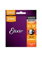 Elixir 3 Pack Acoustic Nanoweb 80/20 Bronze Custom Light (11-52)