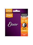 Elixir 3 Pack Acoustic Nanoweb 80/20 Bronze Light (12-53)