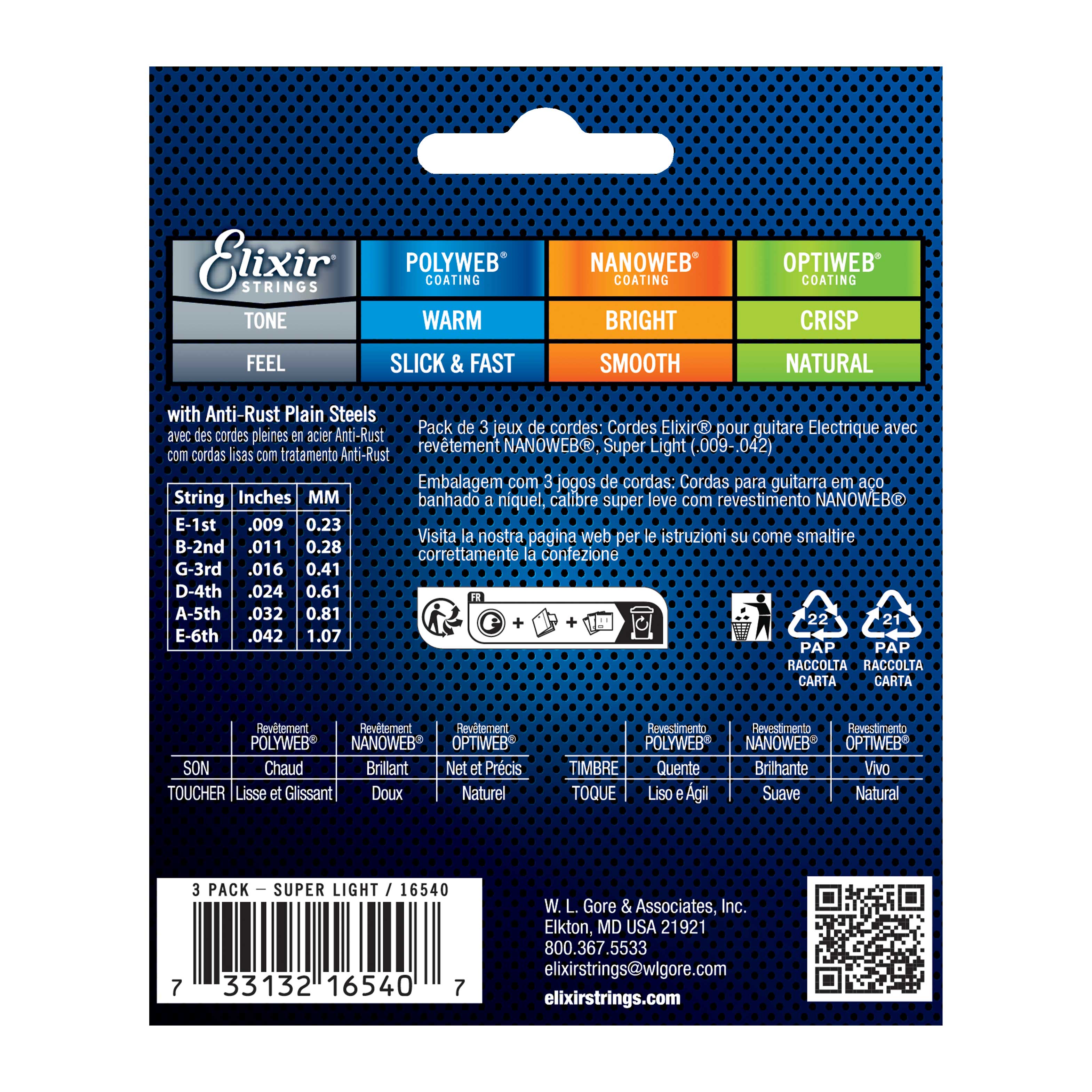 Elixir 3 Pack Electric Nanoweb Nickel Super Light (9-42)