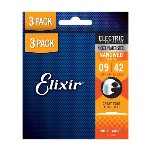 Elixir 3 Pack Electric Nanoweb Nickel Super Light (9-42) Elixir 3 Pack Electric Nanoweb Nickel Super Light (9-42)