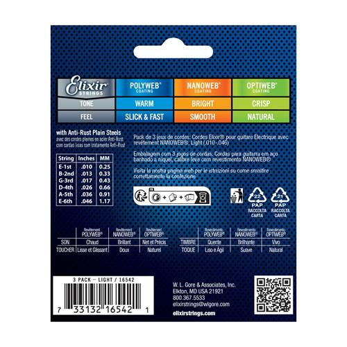 Elixir 3 Pack Electric Nanoweb Nickel Light (10-46) Elixir 3 Pack Electric Nanoweb Nickel Light (10-46)