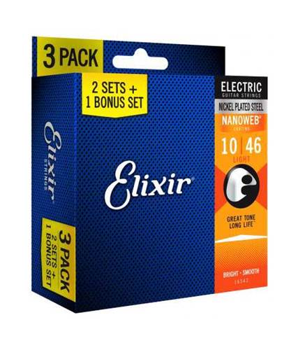 Elixir 3 Pack Electric Nanoweb Nickel Light (10-46)
