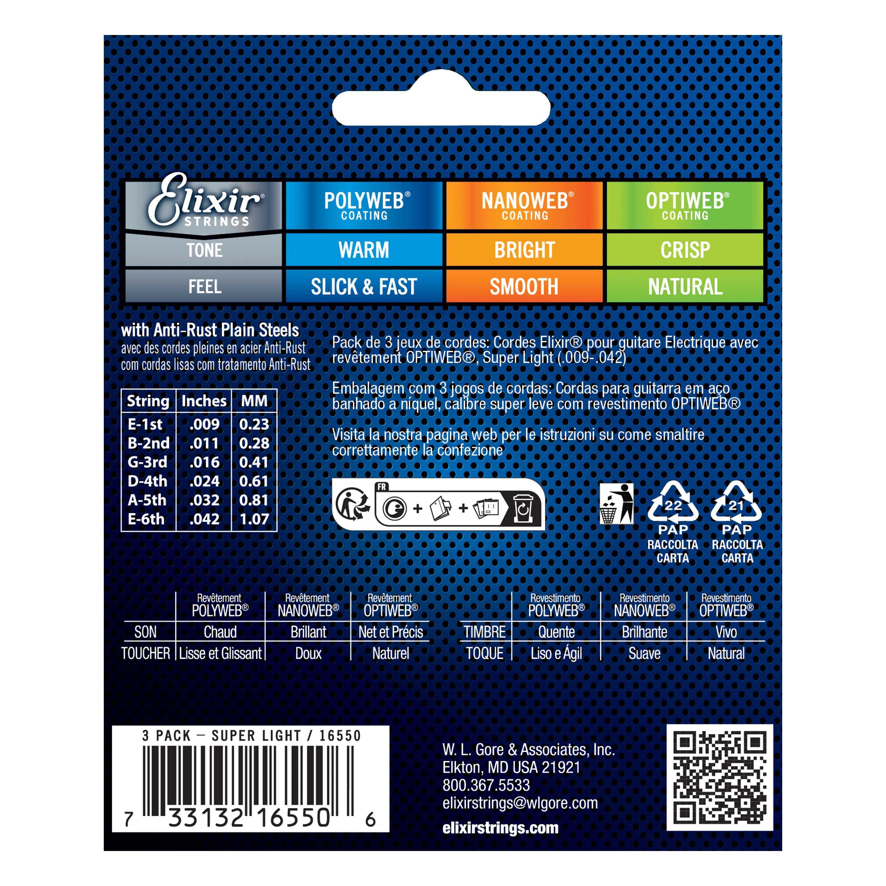 Elixir 3 Pack Electric Optiweb Nickel Super Light (9-42)