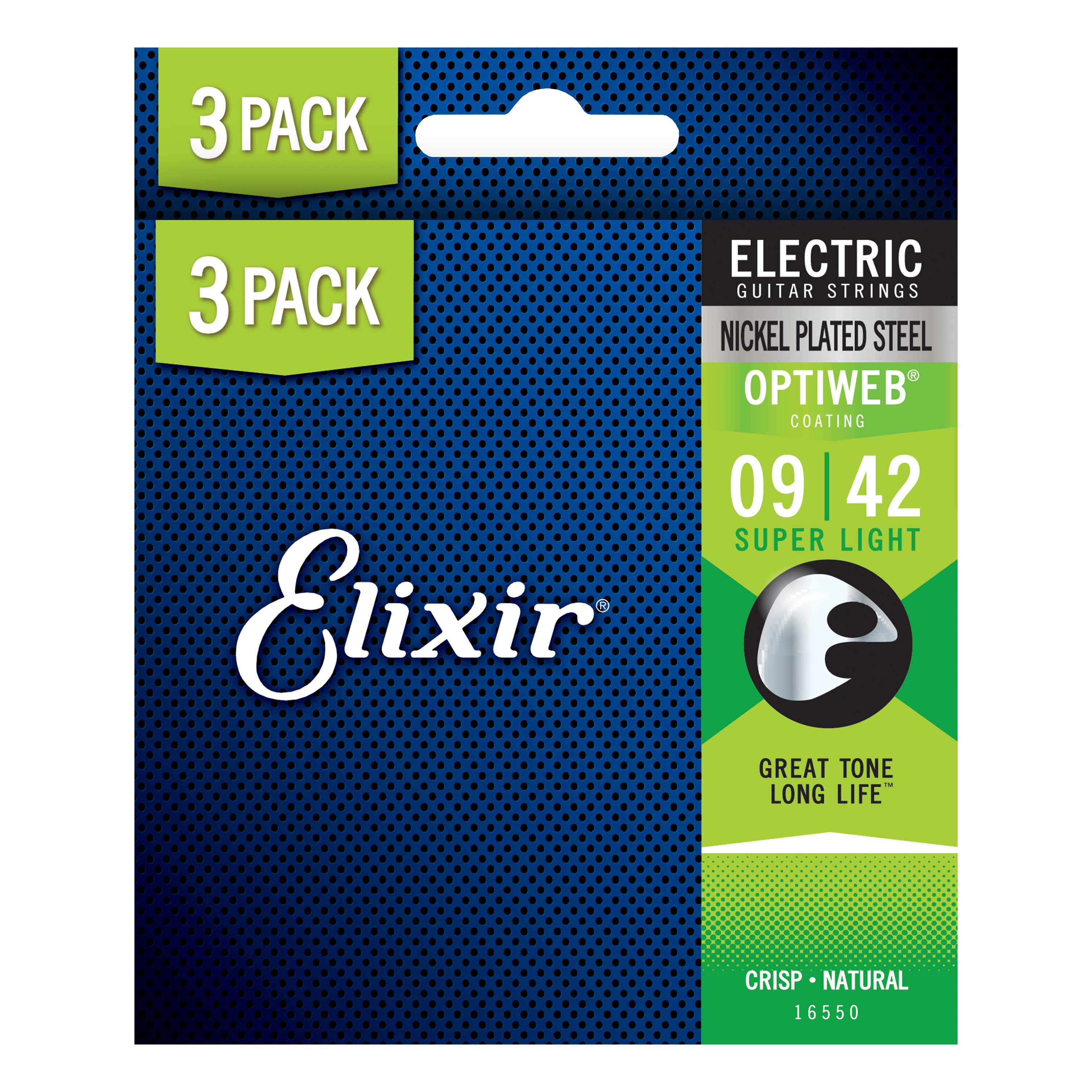 Elixir 3 Pack Electric Optiweb Nickel Super Light 9 42