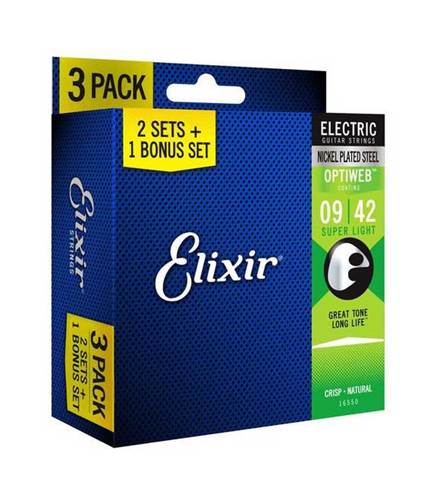 Elixir 3 Pack Electric Optiweb Nickel Super Light (9-42)