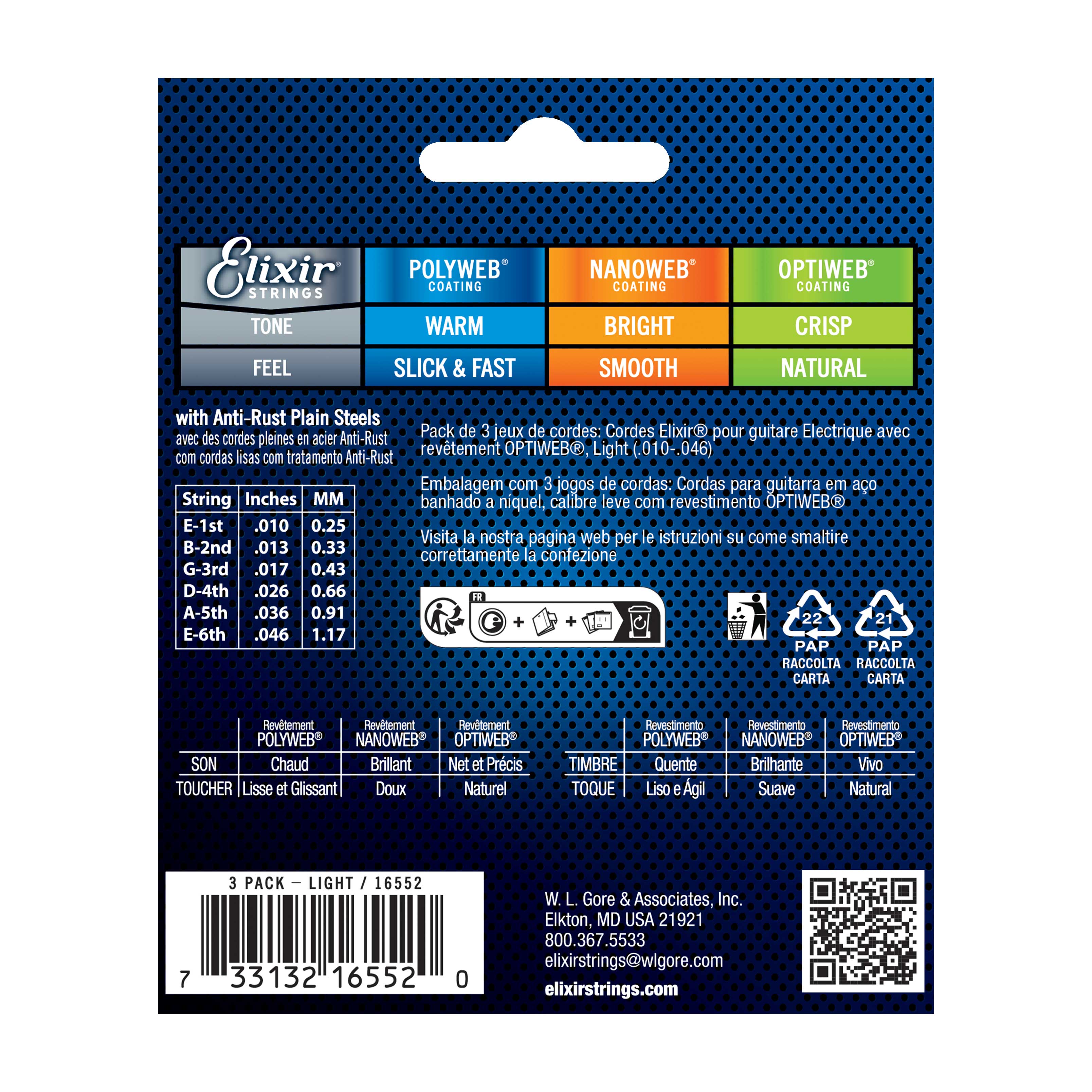 Elixir 3 Pack Electric Optiweb Nickel Light (10-46)