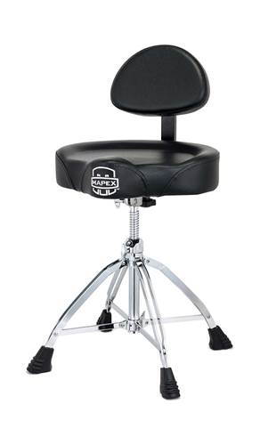 Mapex T875 Saddle Top Drum Throne with Back Rest and Double-Braced Quad Legs