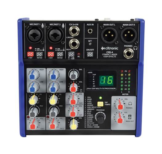 Citronic CSD-4 Compact Mixer with Bluetooth Wireless and DSP Effects	