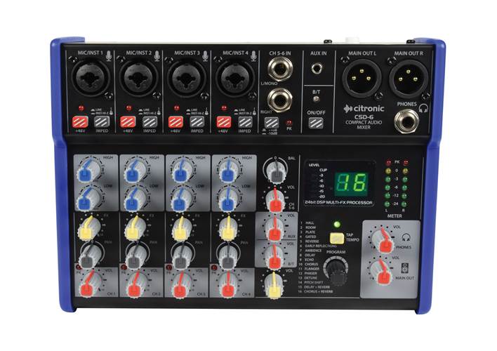 Citronic CSD-6 Compact Mixer with Bluetooth Wireless and DSP Effects	