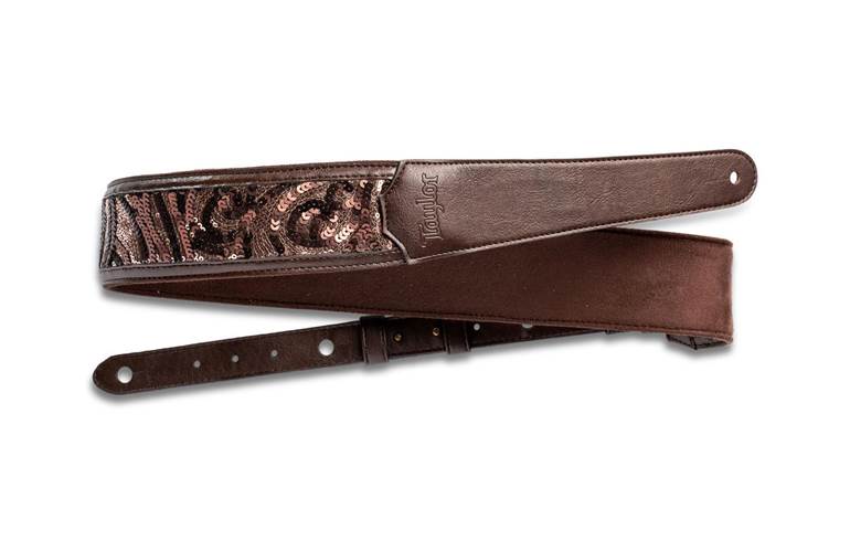 Taylor Vegan Leather Guitar Strap Chocolate Brown Sequin 2.25 Inch