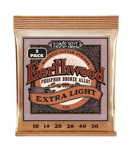 Ernie Ball Earthwood Phosphor Bronze Acoustic Guitar Strings Extra Light 10-50 (3 Set Pack)