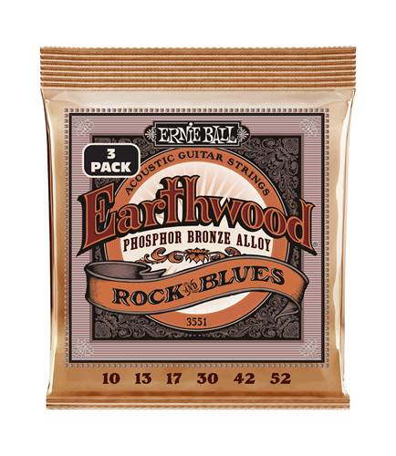 Ernie Ball Earthwood Rock and Blues with Plain G Phosphor Bronze Acoustic Guitar Strings 10-52 (3 Set Pack)