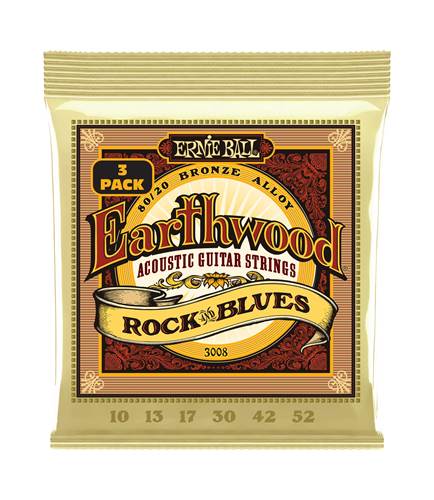Ernie Ball Earthwood Rock and Blues with Plain G 80/20 Bronze Acoustic Guitar Strings 10-52 (3 Set Pack)