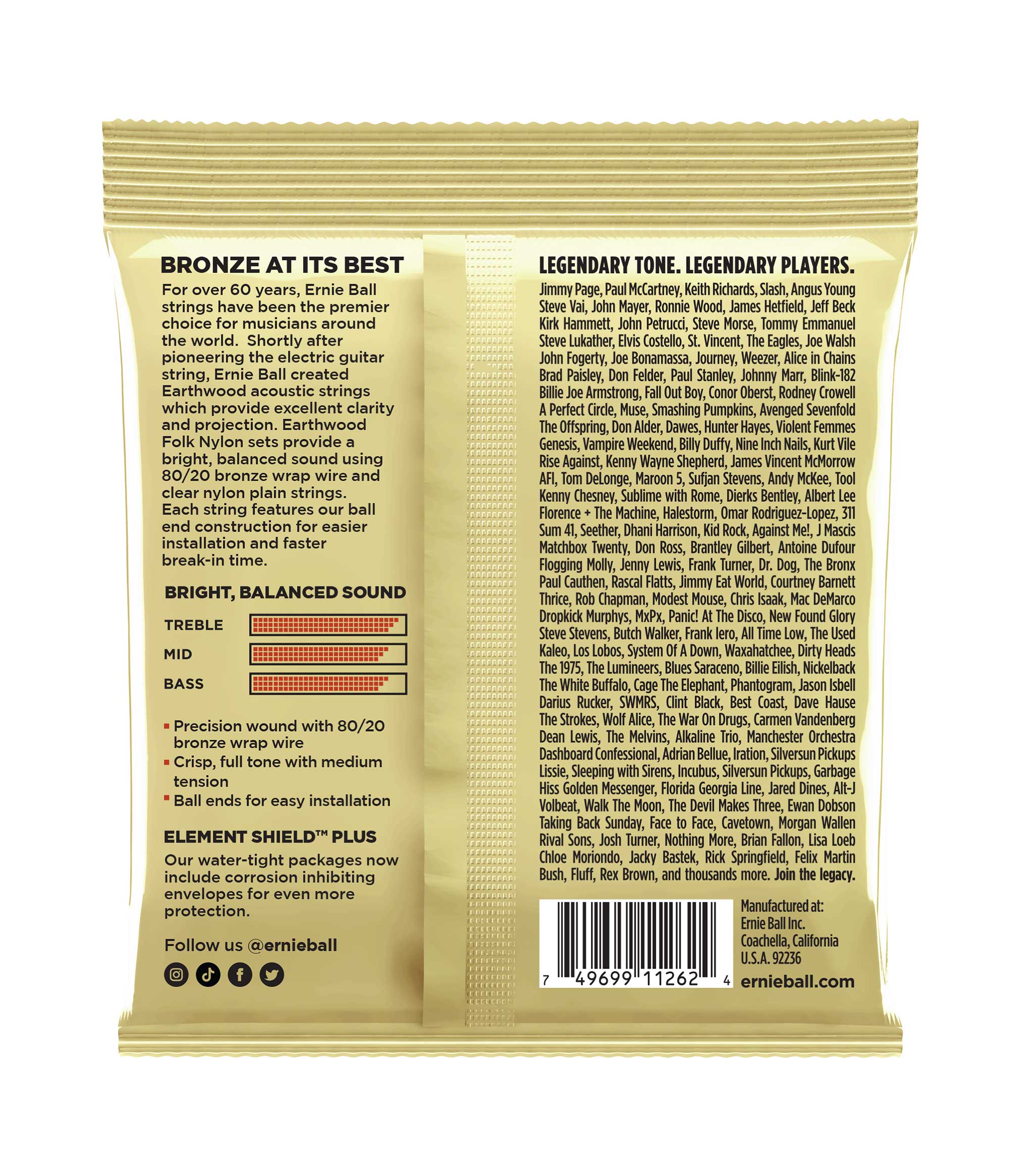 Ernie Ball Earthwood Folk Nylon Clear and Gold Ball End 80/20 Bronze Acoustic Guitar Strings 28-42 (3 Set Pack)