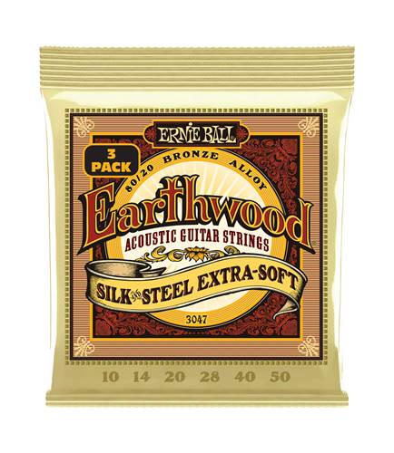 Ernie Ball Earthwood Silk & Steel Extra Soft 80/20 Bronze Acoustic Guitar Strings 10-50 (3 Set Pack)