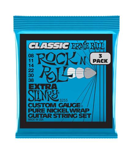 Ernie Ball Extra Slinky Classic Rock N Roll Pure Nickel Wrap Electric Guitar Strings 8-38 (3 Set Pack)