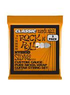 Ernie Ball Hybrid Slinky Classic Rock N Roll Pure Nickel Wrap Electric Guitar Strings 9-46 (3 Set Pack)