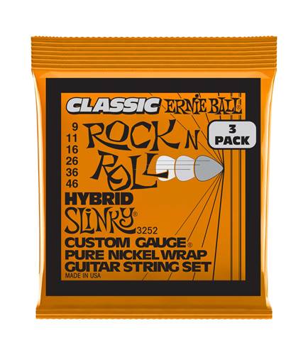 Ernie Ball Hybrid Slinky Classic Rock N Roll Pure Nickel Wrap Electric Guitar Strings 9-46 (3 Set Pack)