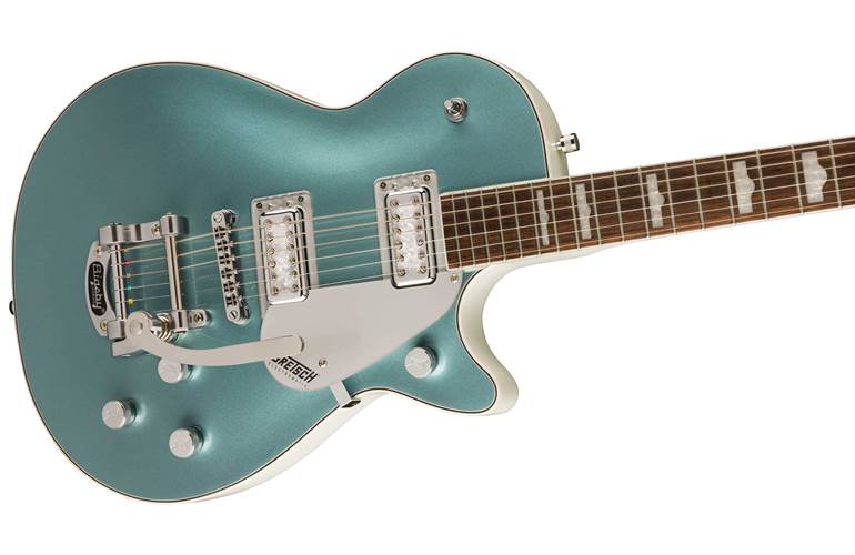 Gretsch G5230T-140 Electromatic 140th Double Platinum Jet with Bigsby Laurel Fingerboard Two-Tone Stone Platinum/Pearl Platinum Gretsch G5230T-140 Electromatic 140th Double Platinum Jet with Bigsby Laurel Fingerboard Two-Tone Stone Platinum/Pearl Platinum