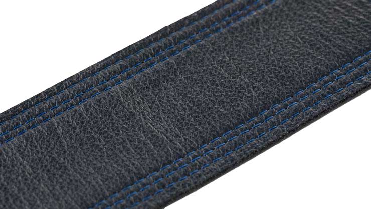 Taylor Blue Denim Strap Navy Leather Edges 2.5 Inch Embossed Logo