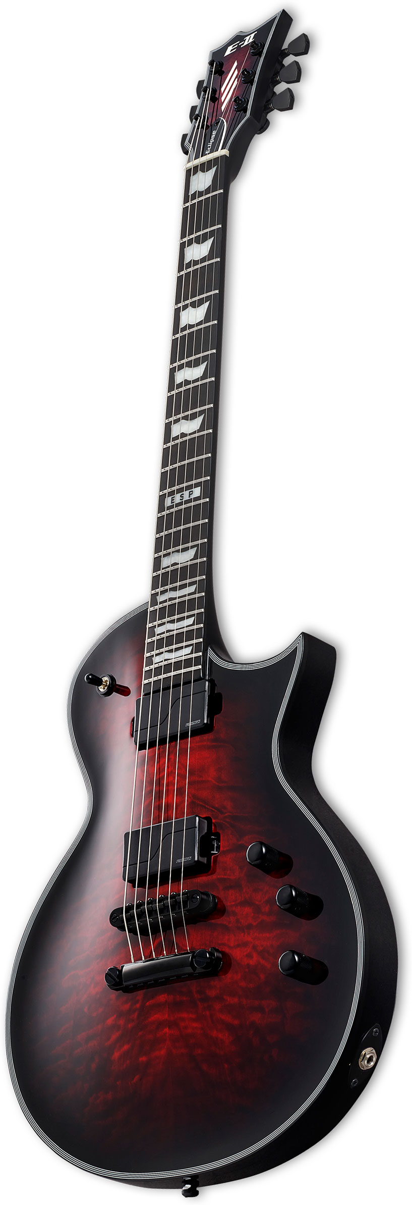 ESP E-II Eclipse See Thru Black Cherry Sunburst Quilted Maple Top