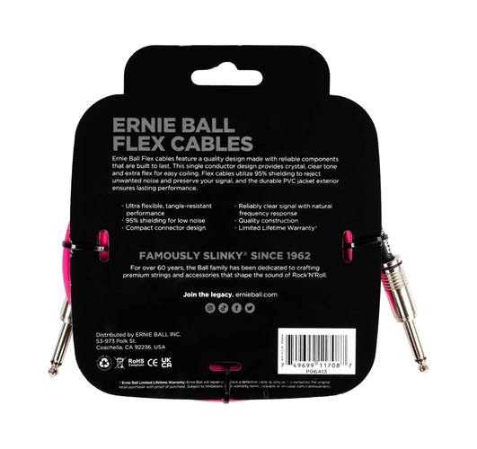 Ernie Ball Flex Instrument Cable Straight/Straight 10ft Pink Ernie Ball Flex Instrument Cable Straight/Straight 10ft Pink