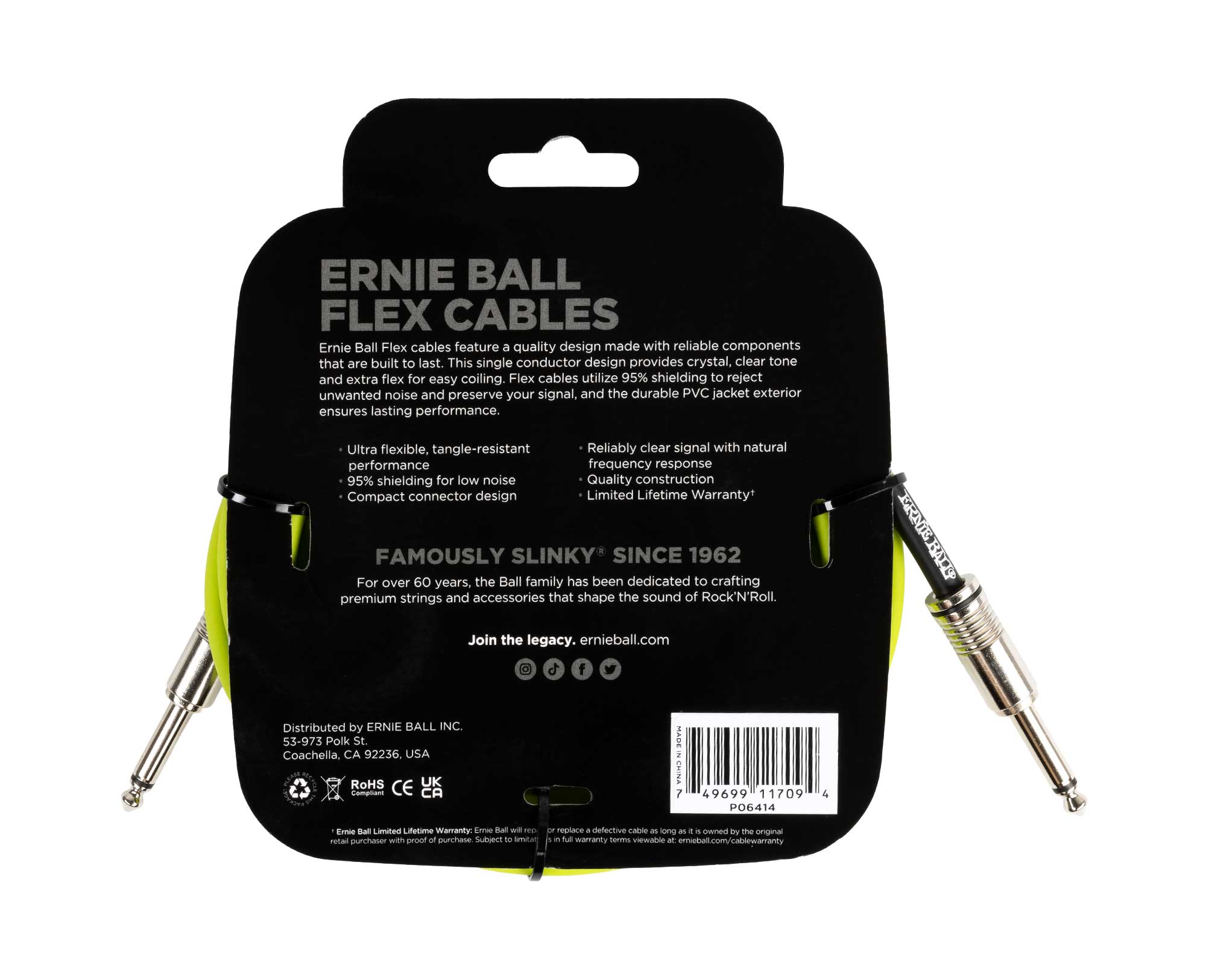 Ernie Ball Flex Instrument Cable Straight/Straight 10ft Green