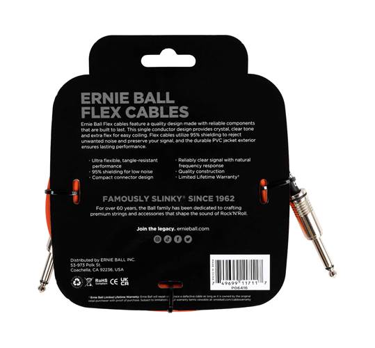 Ernie Ball Flex Instrument Cable Straight/Straight 10ft Orange Ernie Ball Flex Instrument Cable Straight/Straight 10ft Orange