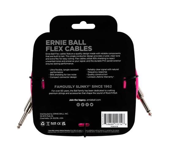 Ernie Ball Flex Instrument Cable Straight/Straight 20ft Pink Ernie Ball Flex Instrument Cable Straight/Straight 20ft Pink