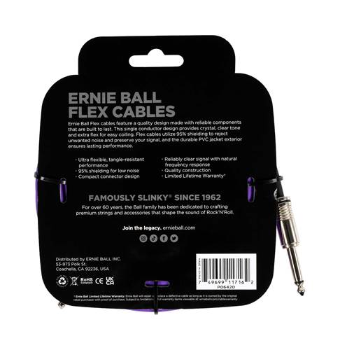 Ernie Ball Flex Instrument Cable Straight/Straight 20ft Purple Ernie Ball Flex Instrument Cable Straight/Straight 20ft Purple