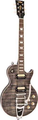 Vintage V100BLB V100 Guitar Black Flamed Maple With Bigsby