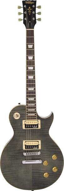 Vintage V100TBK V100 Guitar Flamed Maple Thru Black