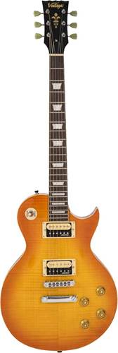 Vintage V100THB V100T ReIssued Guitar Flamed Maple Thru Honeyburst